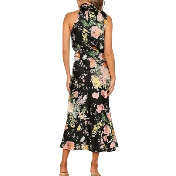 Petal+Pup Annabelle Halter Neck MIDI Dress Black Floral Size Large NWT - Picture 2 of 12
